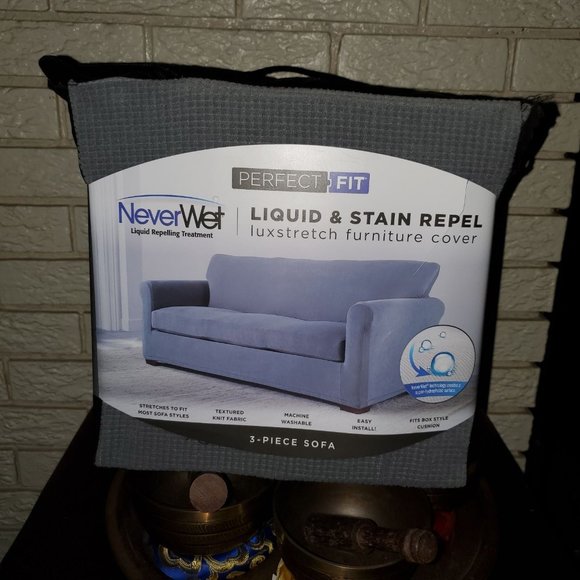 Perfect Fit NeverWet 3pc Sofa Slipcover Liquid Resistant Stain Repellent Gray - Picture 7 of 7